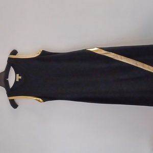 Leatherette Gold Panel Slit Front Maxi Black Dress Miss Morena Large